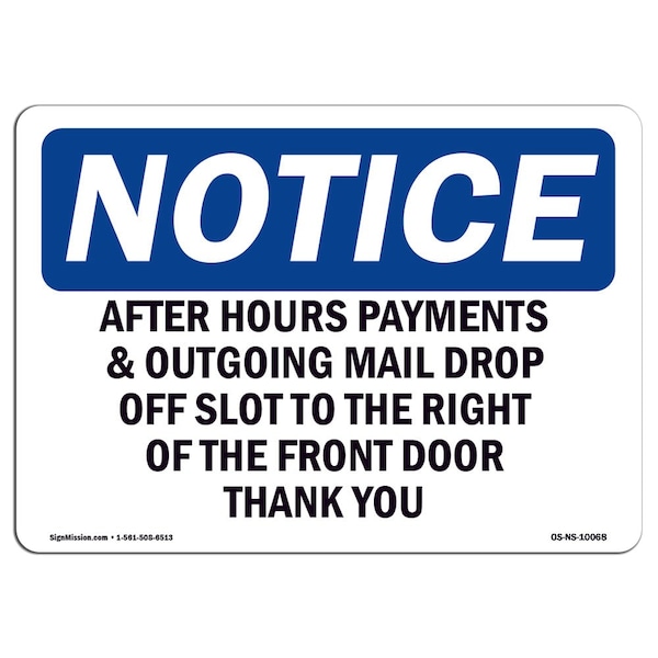Sign, 7" H, Aluminum, After Hours Payment & Outgoing Mail Drop Sign, Landscape, L-10068